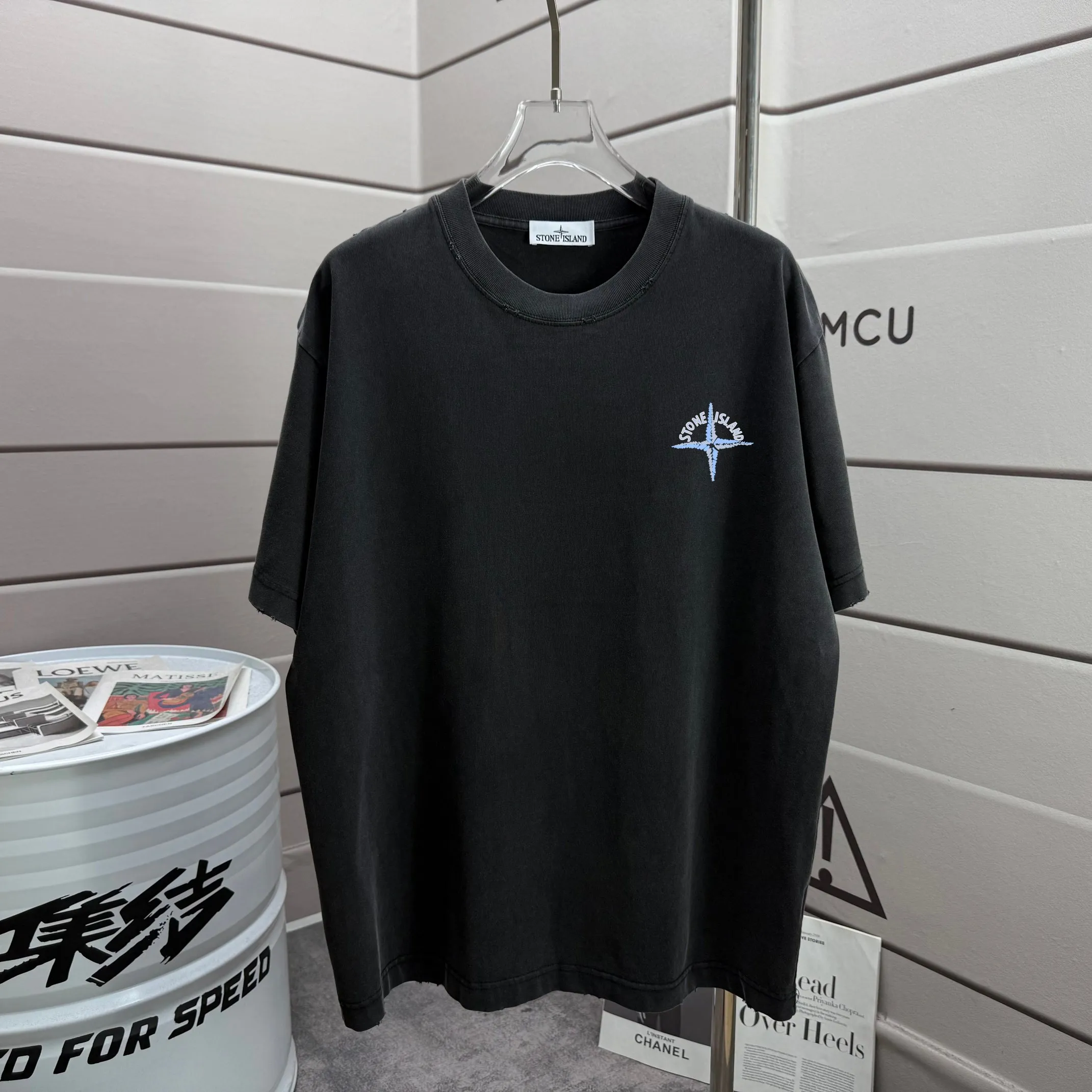 P160 Ston* islan* 石*岛 2025 autumn and winter new style, washed and worn 320g round neck short-sleeved tee, loose version for men and women, color: washed black, washed white, washed gray, washed brown gray Size: S M L XL XXL Size: S (90-130 catties) M (120-150 catties) L (140-165 catties) (160-180 catties) XXL (180-210 catties)